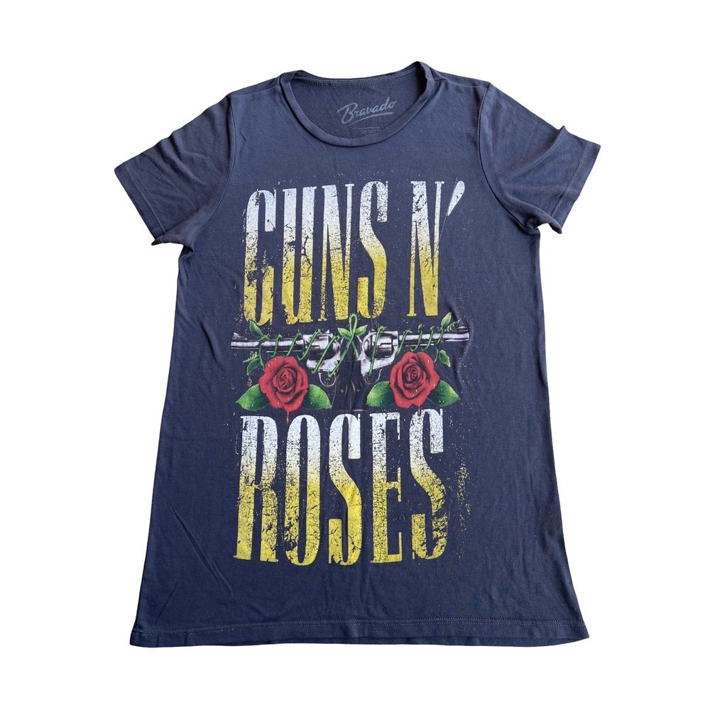 Bravado Guns N Roses Graphic T-Shirt Charcoal Grey Rose Band Tee Womens S Rock